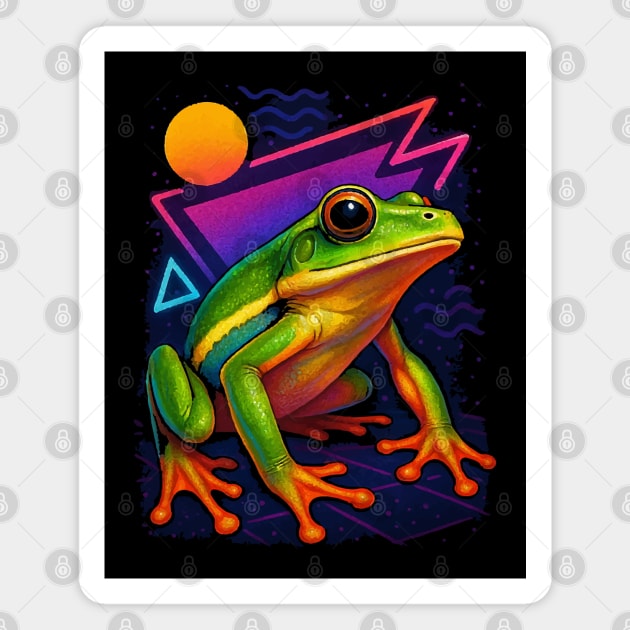 Retro Neon White Lipped Tree Frog Magnet by Reptiq's Store